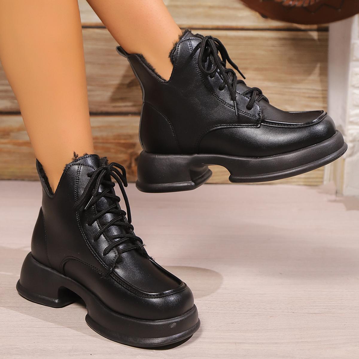 

Модные новые износостойкие нескользящие осенне-зимние 2024 года, горячая распродажа, женские ботинки с круглым носком, модная женская обувь на шнуровке для отдыха на открытом воздухе, большой размер 42 чёрный