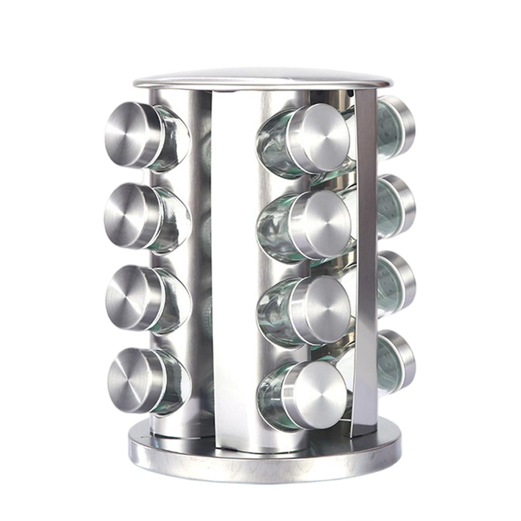 Seasoning Storage Rack, Rotating Storage Rack, Kitchen Stainless Steel Seasoning Jar Set, Rotating Seasoning Bottle,20/16/12pcs,