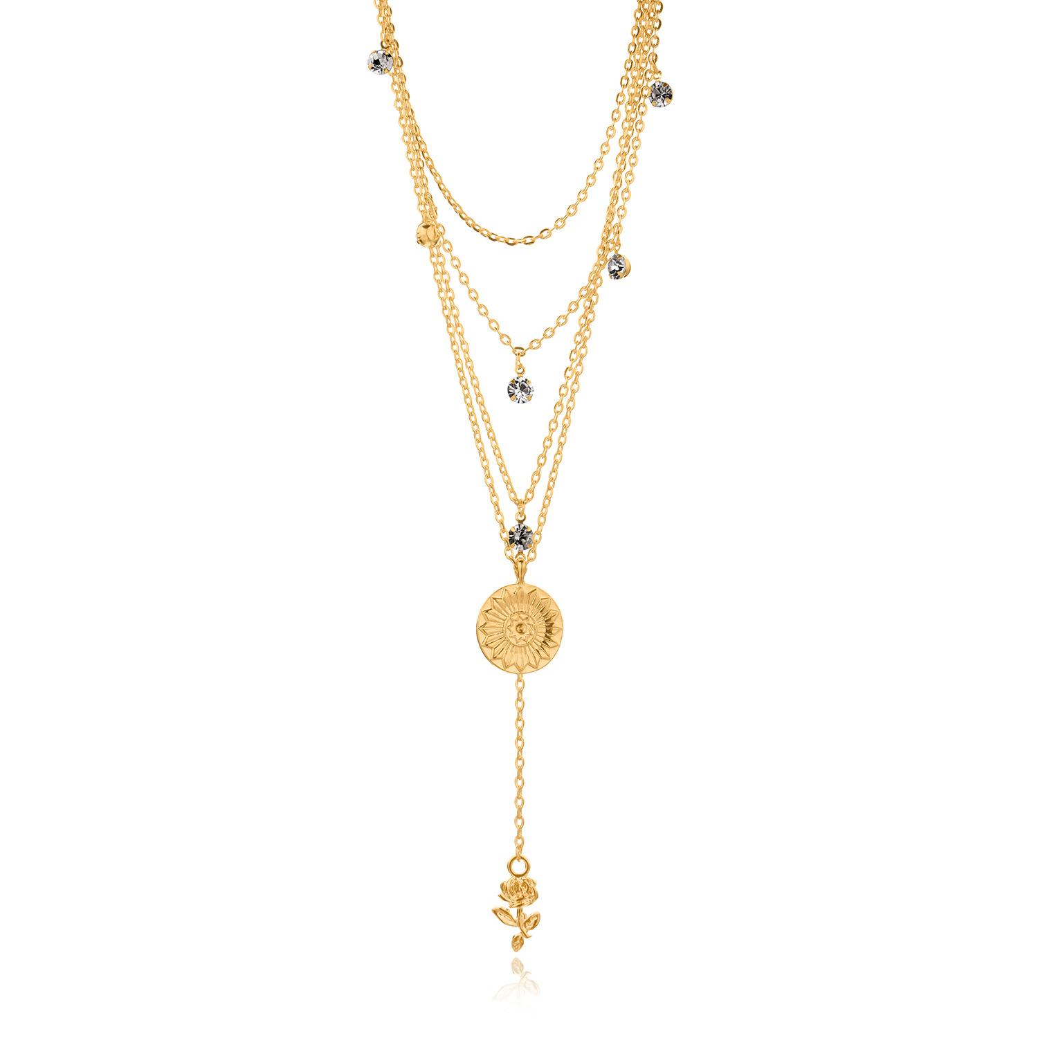 

Rose rhinestone multi-layer round brand pendant necklace, street trend item золотой