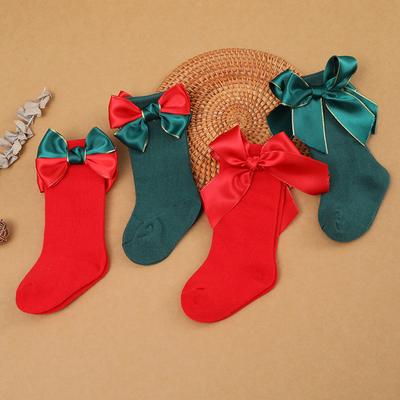 0-3Years Toddler Baby Girls Boys Christmas Socks Cute Big Bow Crew Socks Soft Breathable Knee High Tube Socks for Newborn Infant