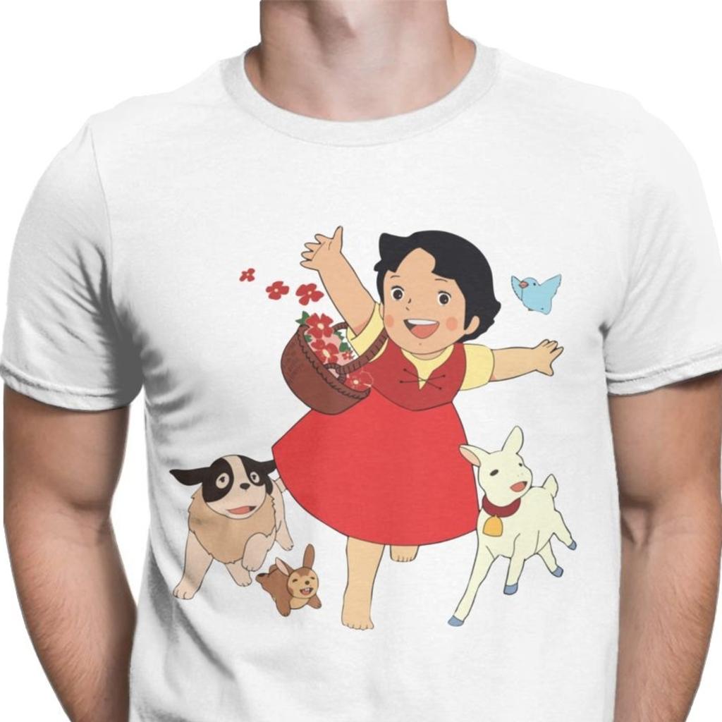Heidi Das Mädchen Aus Den Alpen T-Shirt Herren Casual Tops T-Shirt Ziege Anime T-Shirt Camisas Geburtstags-T-Shirt für Männer