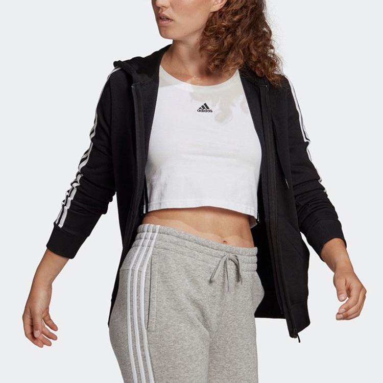 adidas Blok Renkli Çizgili Spor Kapüşonlu Ceket Kadın Dış Giyim Siyah GL0792