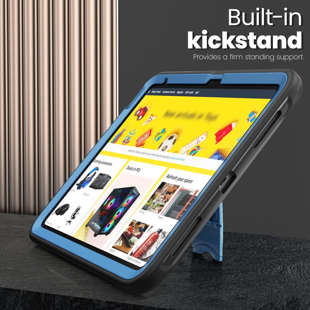 For iPad (2025)/10.9 (2022) Case Hidden Zinc Alloy Kickstand PC + TPE Tablet Cover with Shoulder Strap