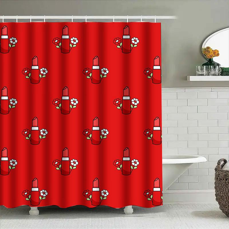 

Red Shower Curtain With Lipstick Pattern Perfect Decoration For Your Bathroom 3D Printed Waterproof Fabric Easy Installation For W60H190(CM)-1 Pcs