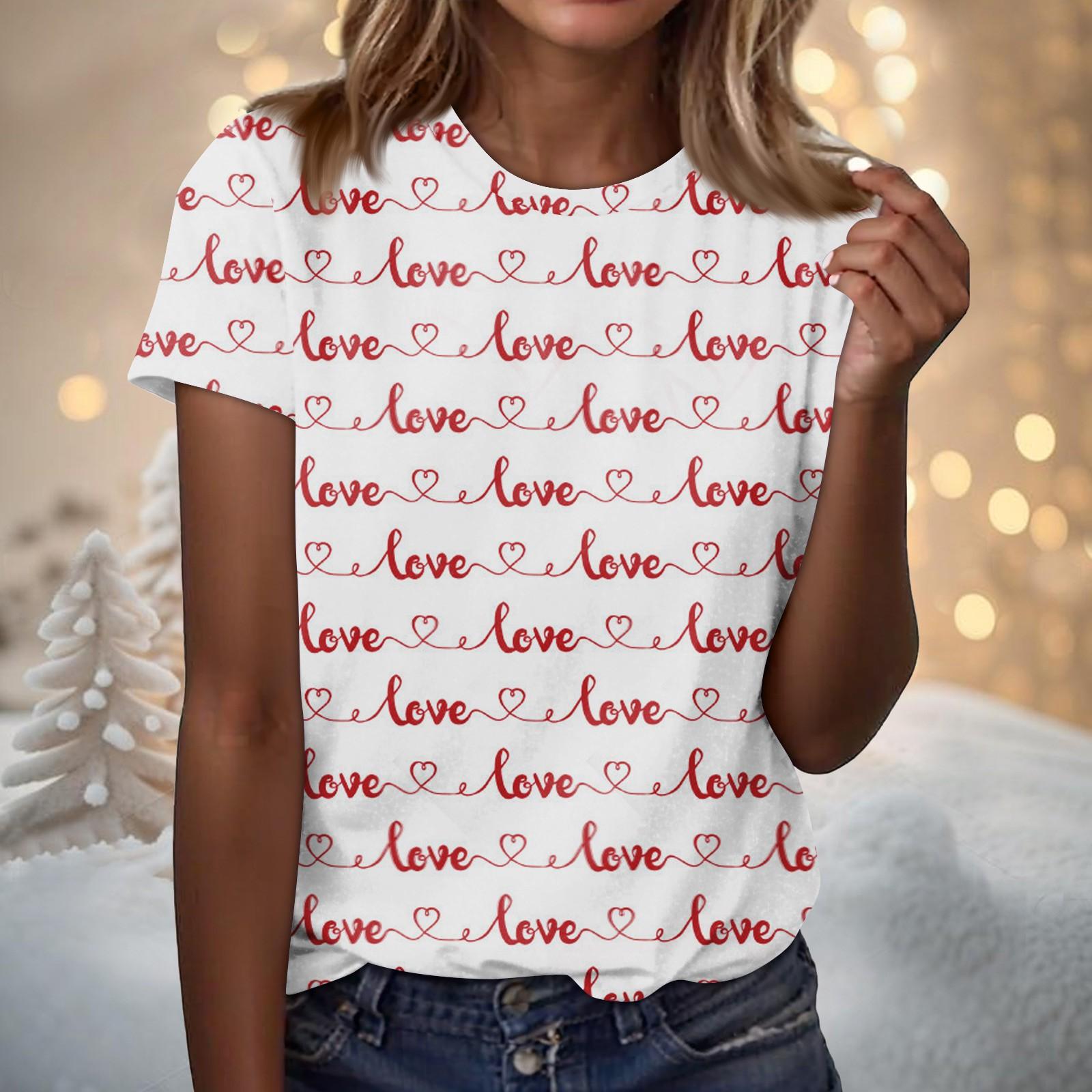 

Женская модная повседневная футболка с коротким рукавом и круглым вырезом с принтом ко Дню святого Валентина L чёрный