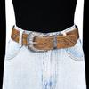 Unisex Western Carved Buckle Leather Belt - Brown Embossed Texture, Versatile Retro Style Accessory