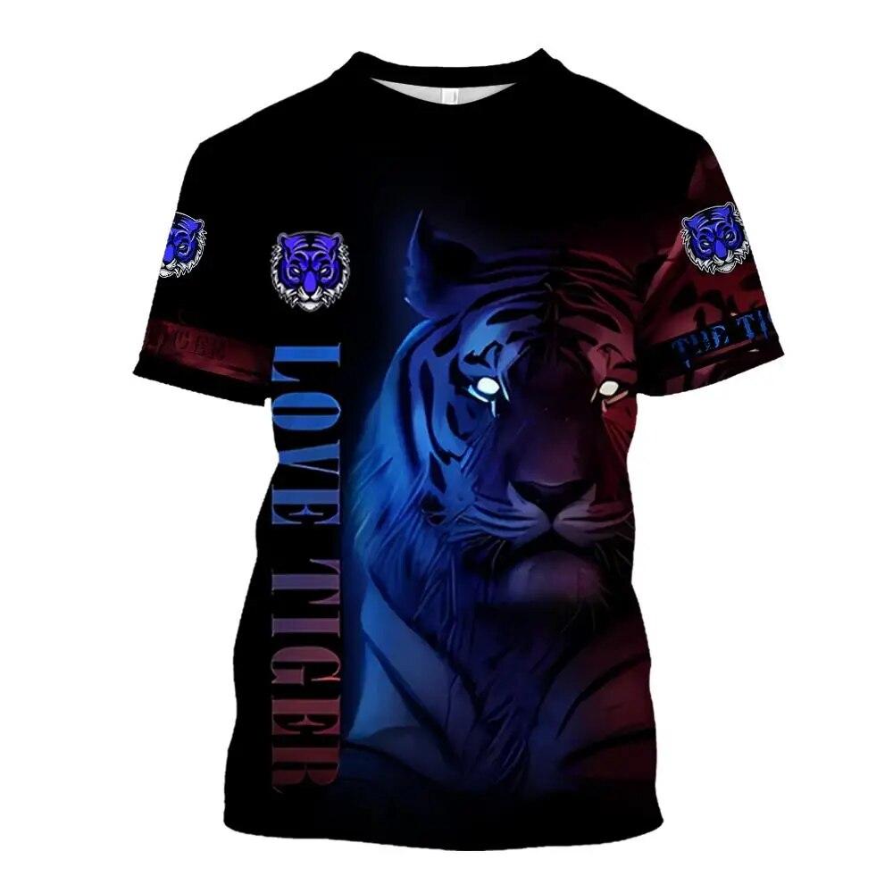 Animal T Shirt For Men Tiger 3d Print Short Sleeved Fashion O-Neck Pullover Oversized Men's Clothing Casual Street T-Shirts