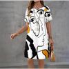 Women Elegant Print Casual Retro Mini Round Neck A-line Dress Temperament Dress Summer New Short Sleeved Dress Fashion New Dress