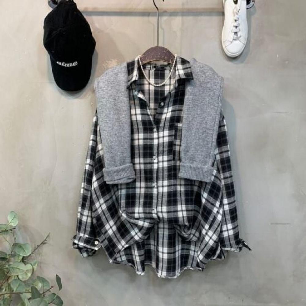 C S In The Room overSized CheCk Pattern Long Sleeve Shirt 2Color