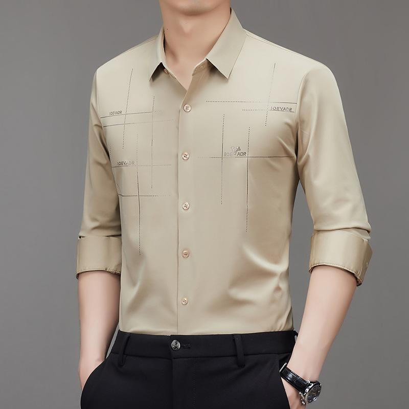 Men Long Sleeve Turn Down Collar Business Casual Wrinkle Free Shirt