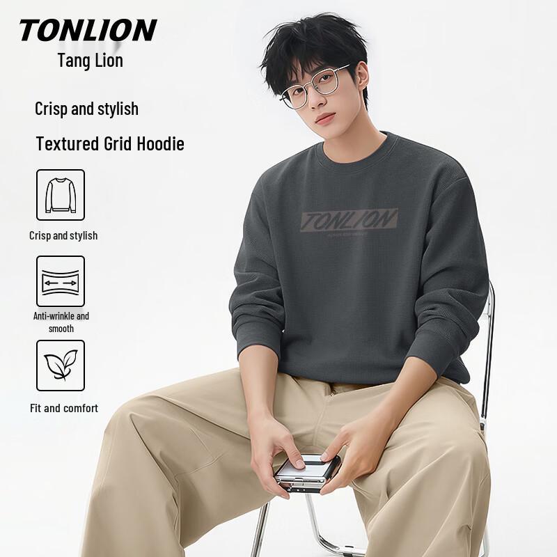 Мужская толстовка TonLion с тяжелым весом, свободного кроя, с круглым вырезом и длинным рукавом L
