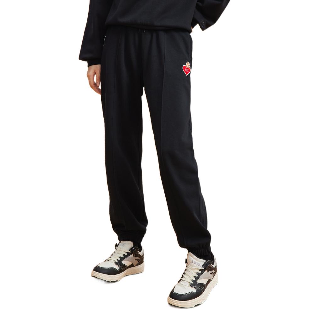 Anta Logo Print Drawstring Cuffed Sports Pants Women bottoms Black 162238311-1