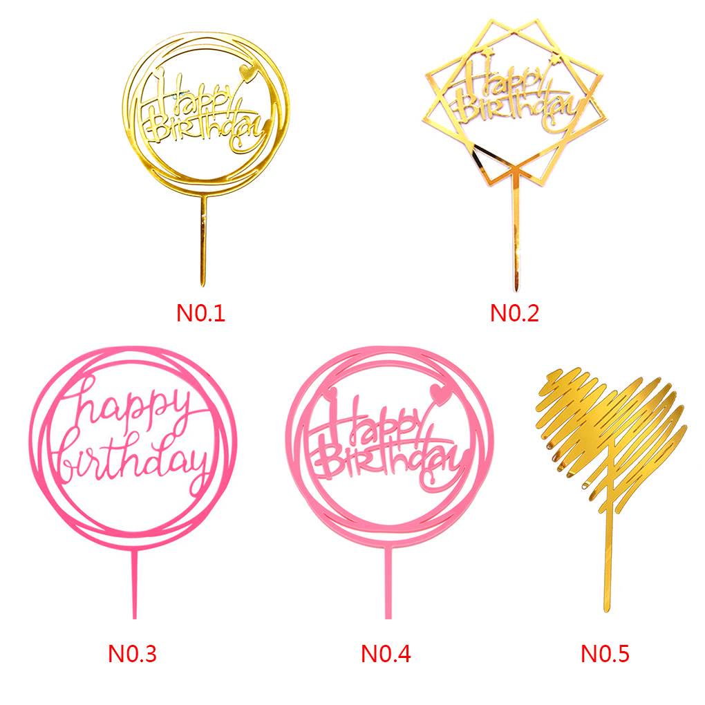 Happy Birthday Acrylic Cake Toppers Sticks Picks Cake Decoration Party Supplies Dessert Decor