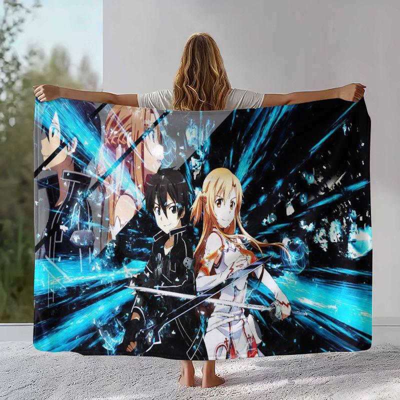 Cartoon Sword Art Online SAO Novel Flannel Blanket,Ultra Soft Warm Plush Throw for Home Bedroom Bed Sofa Camping Picnic gift