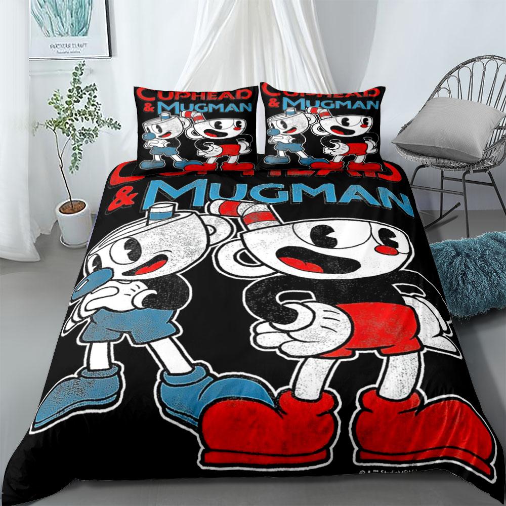 

Cuphead Mugman Retro Duvet Cover Set without sheet King Queen Double Full Twin Single Size Bed Linen Set 135x200cm