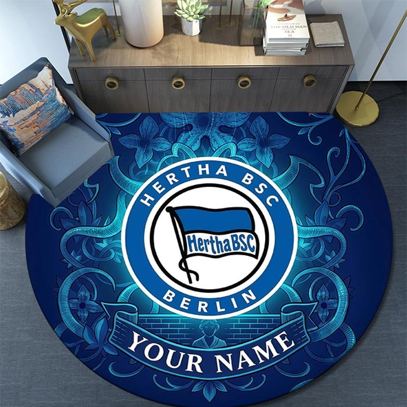 Custom Name Hertha BSC Round Area Rug,Carpet Rug for Living Room Bedroom Sofa Playroom Decor,Non-slip Floor Mat