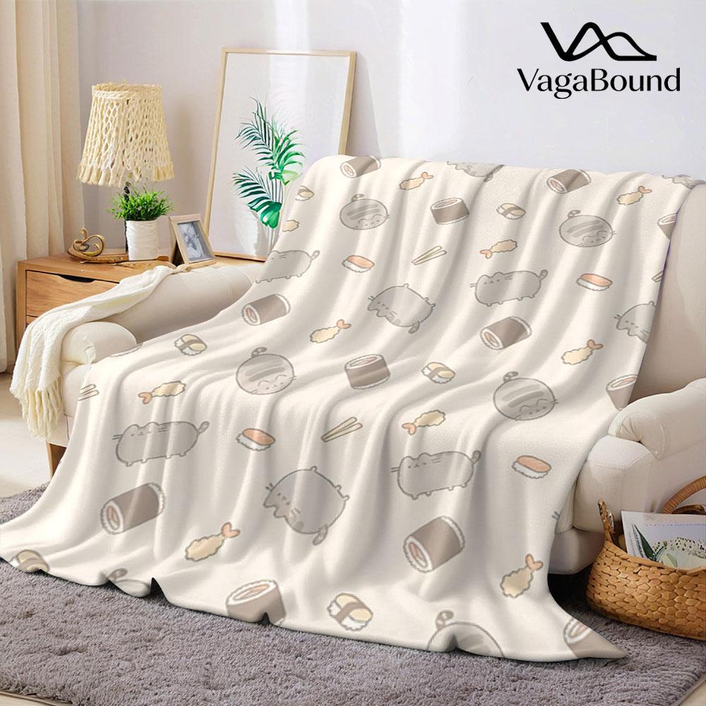 Cute Pusheen Cat Flannel Blanket Warm Soft Halloween Christmas Couch Warm Cozy Decorative Decor Gift for All Season