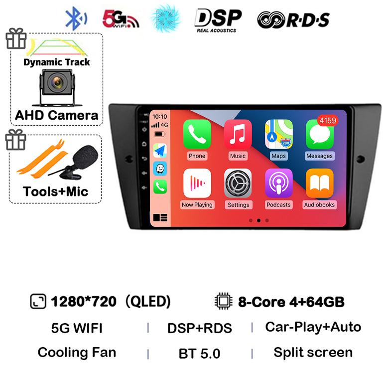 Android 14 Wireless Carplay Auto Car Radio For BMW E90 E91 E92 E93 3 Series Multimedia Stereo Video Player Head Unit GPS WIFI+4G