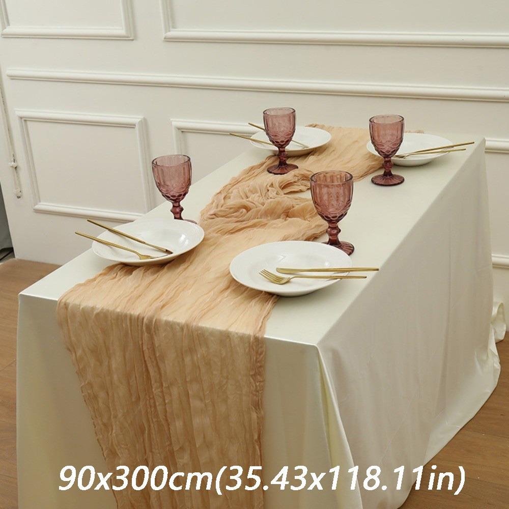 Semi-Sheer Cheese Cloth Table Runner Boho Rustic Elegant Tulle Balinese Pleated Tablecloth DIY Gauze Table Runner