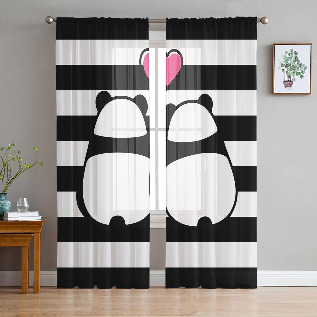 Djur Söt Panda Bambu Tecknad Tyll Fönsterbehandling Skira Gardiner för kök Vardagsrum sovrummet Gardiner Dekoration