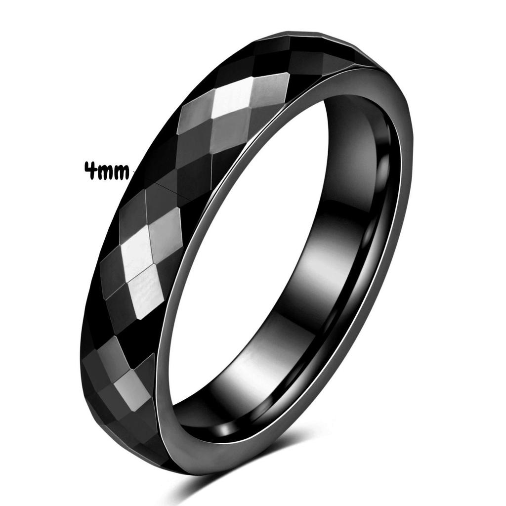 European American Ins New Tungsten Steel 4MM 6MM Faceted Polygon Rhombus Couple Rings
