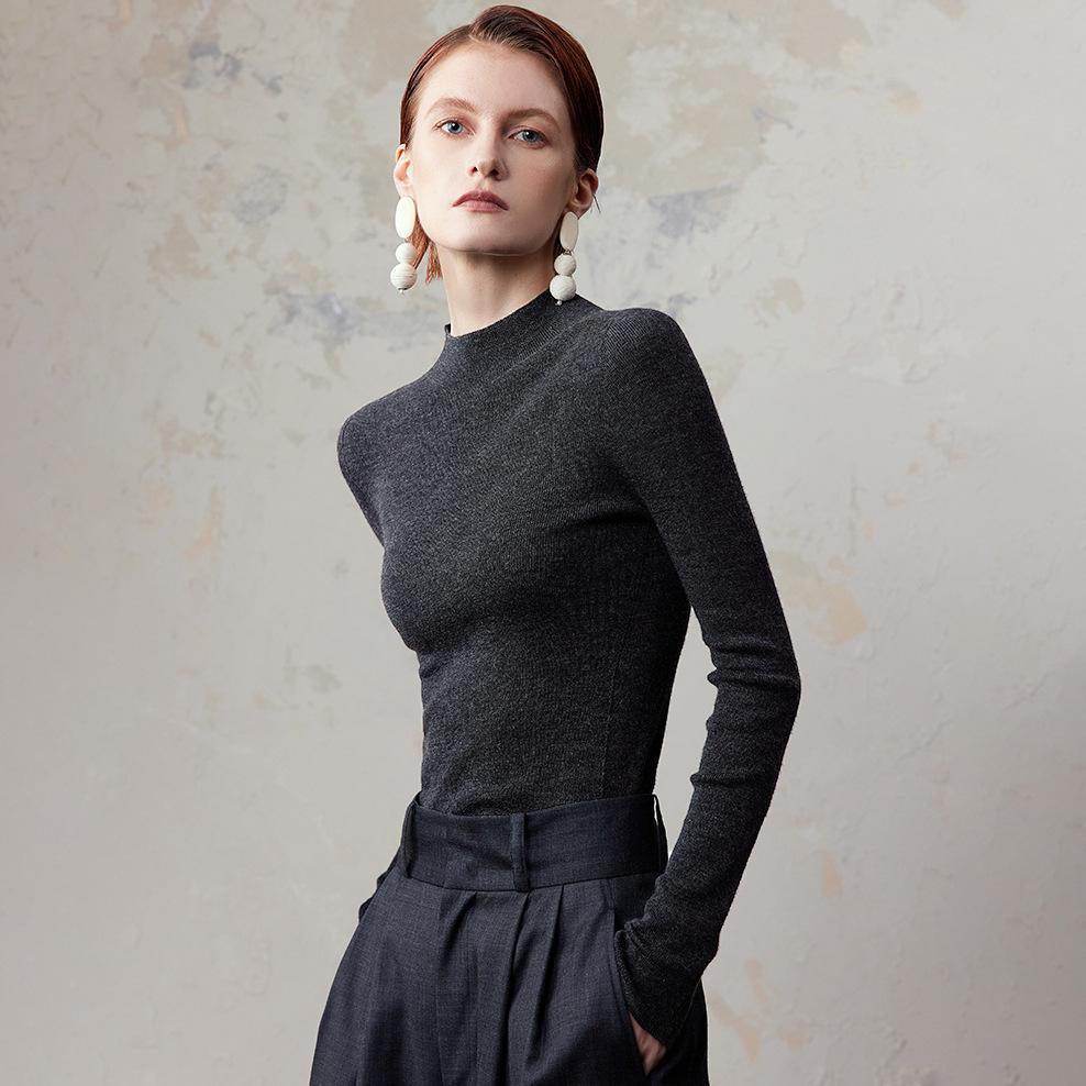 Women's Solid Color Mock Neck Long Sleeve Knit Top Slim Fit Base Layer