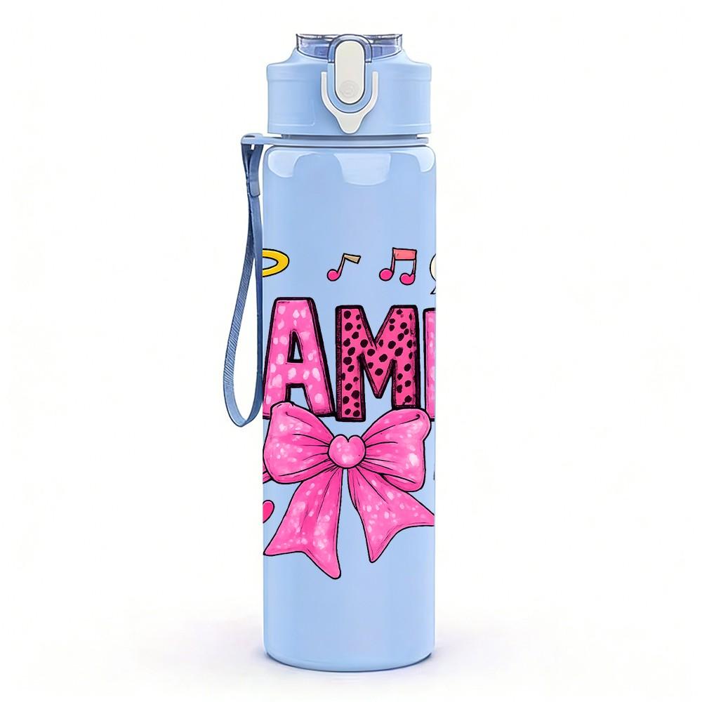 1PC Grammy Bow Heart Art 750ml Color Plastic Sports Water Bottle Leakproof Flip Straw Lid Suitable for Sports Office Home Use