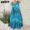 Sleeveless Women Floral Gmxia Summer Print Round Neck Dress