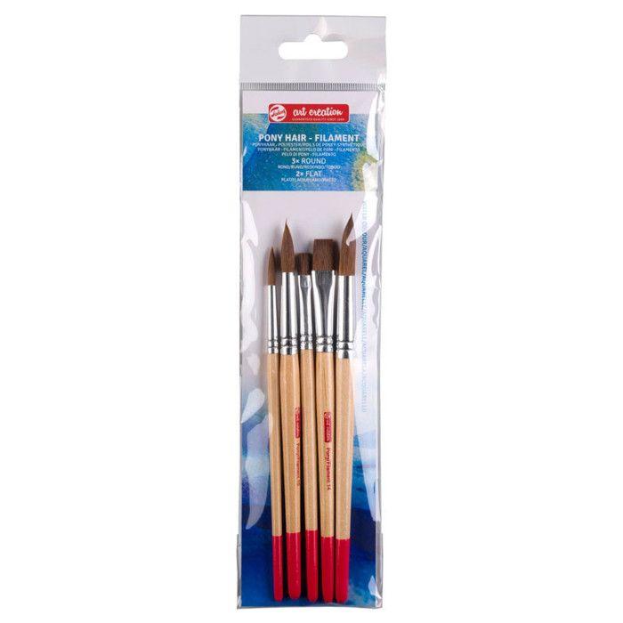 5 pinceaux - Peinture aquarelle - Rond - Plat - Assortiment tailles - Art Creation