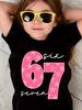 Latest Spring and Summer Children's Personality English Letters 'Six Seven' 67 Graphic T-shirt Novelty Fashion Round Neck Short-sleeved Top Children G