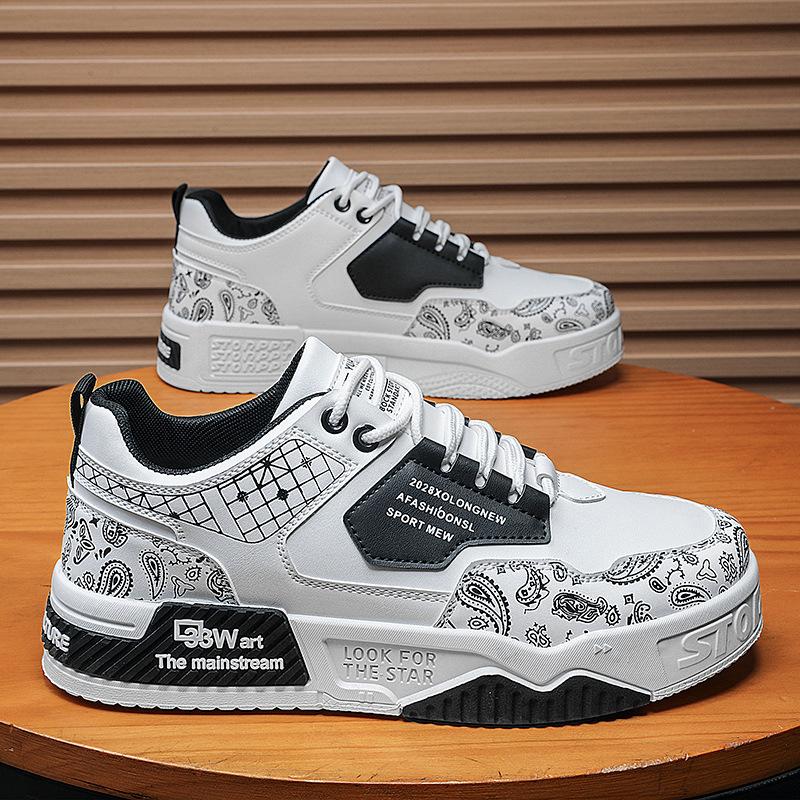 Leder Kaschublumenfarbabstimmung Low-Top College-Stil Lässige Sport-Board-Schuhe Dicksohlige Erhöhung Herrenschuhe