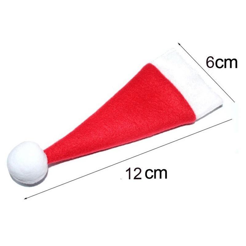 10 PCS Set Christmas Hat Silverware Holder Xmas Mini Red Santa Claus Cutlery Bag Party Decor Gift