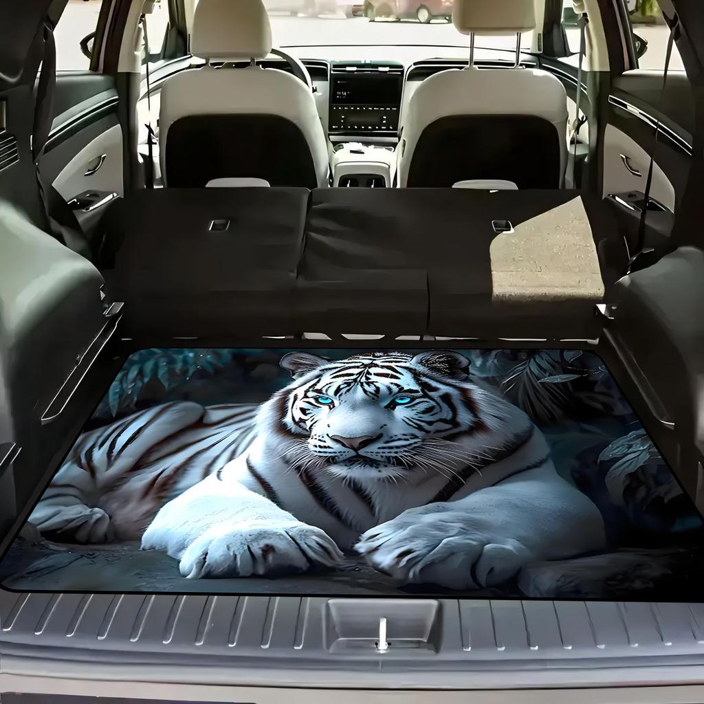 1pc Anti-Slip Fashion Trunk Mat with White Tiger Pattern Design, Durable Material