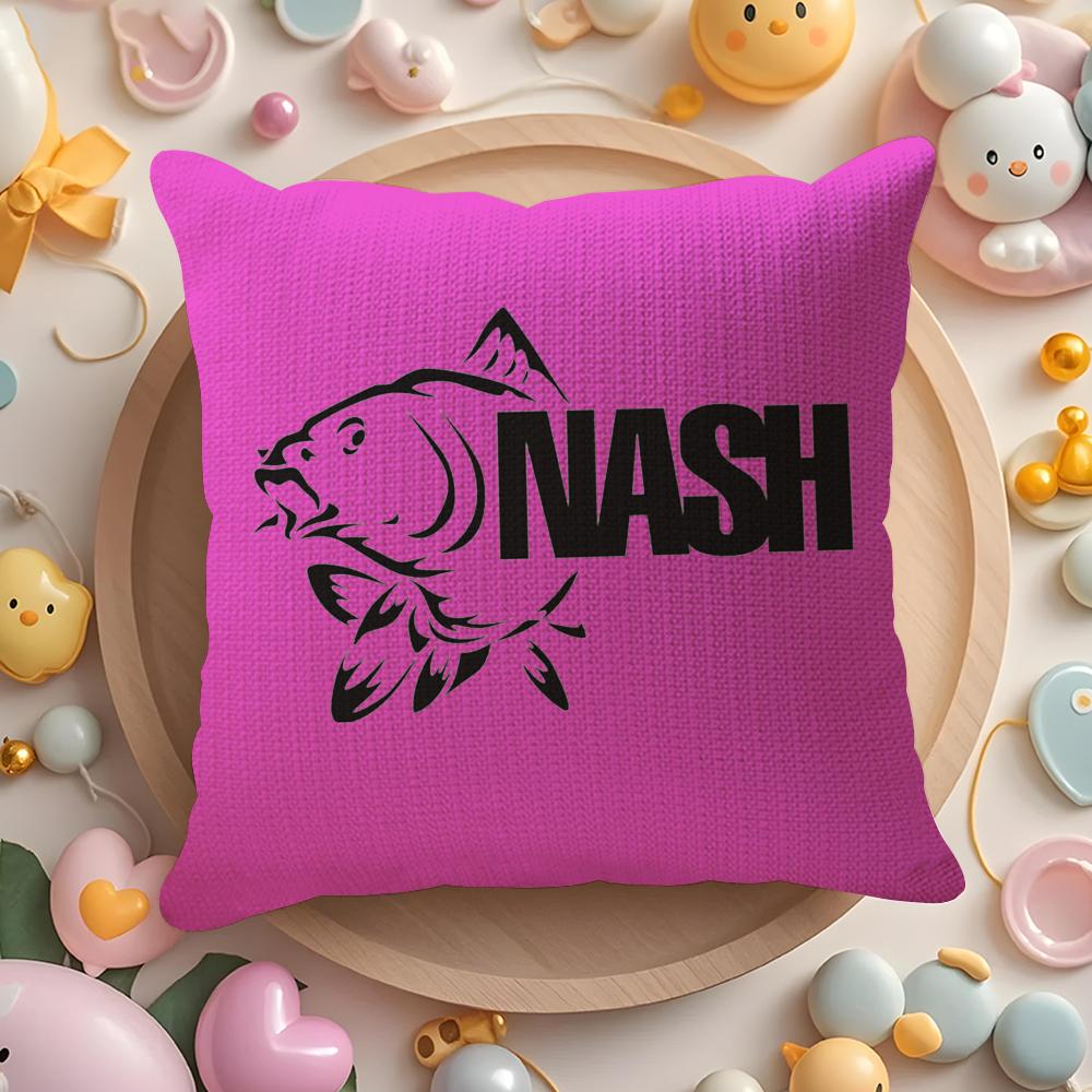 N-Nash Fishing Logo Cushion Cover Linen Organic Fabric Double-Sided Printing Breathable Pillow Case Sofa Home Decor Gift