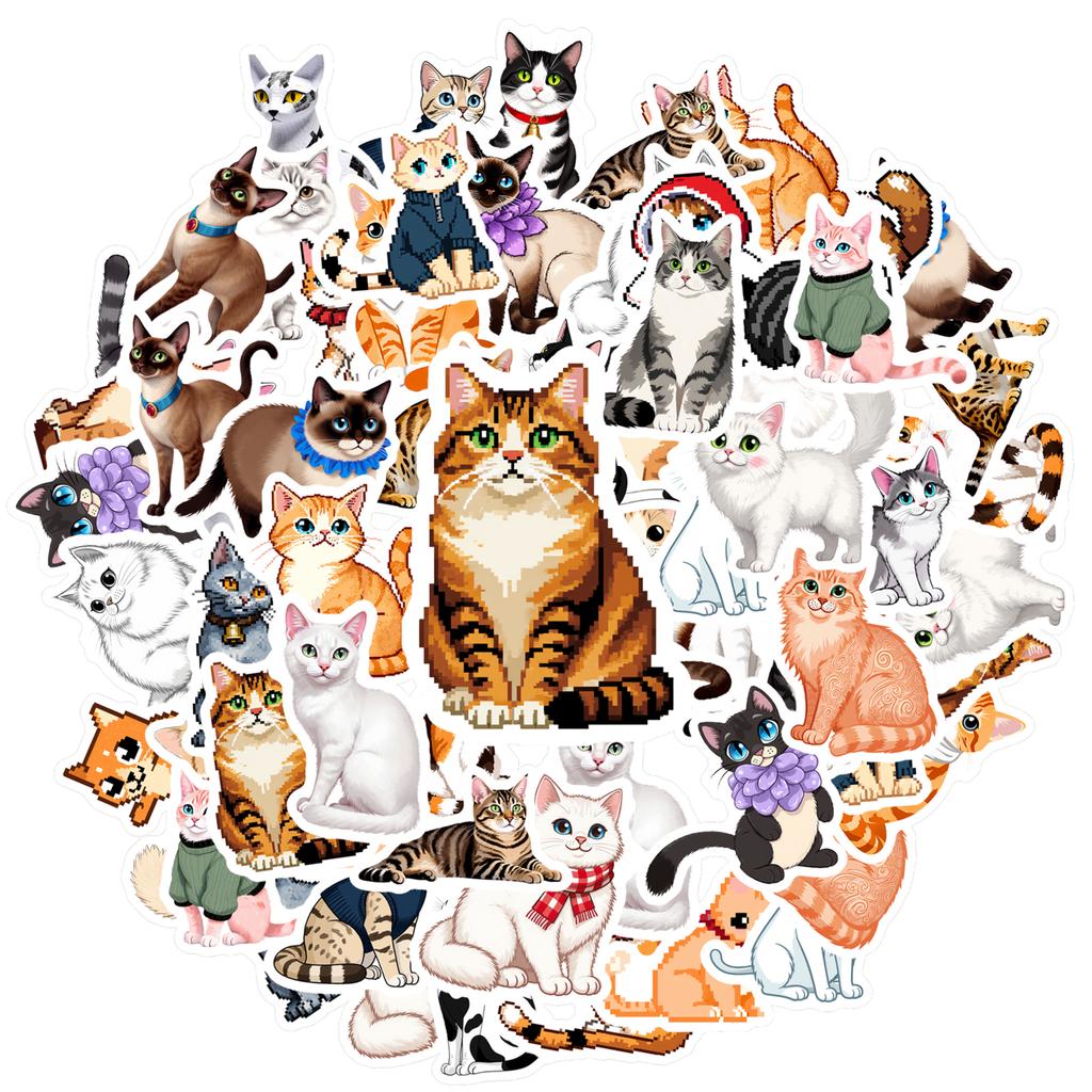 35pcs-50pcs Cartoon Kittens Stickers Cute Cats Cats Stickers Animal Stickers For Guitar Laptop Helmet Skateboard Notebook DIY