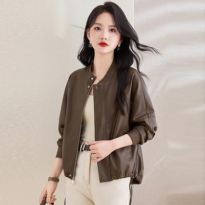 Leather Jacket Women's Short Spring and Autumn New Loose Fashion Stand-up Collar Jacket Jacket Small Casual Motorcycle Clothes