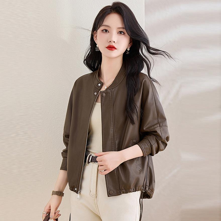 Leather jacket women's short spring and autumn new loose fashion stand-up collar jacket jacket small casual motorcycle clothes