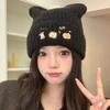 New Autumn and Winter Cute Cat Ears Hat for Women Versatile Face Showing Small Knitted Hat  Ear Protection  Warm Woolen Hat  Trendy