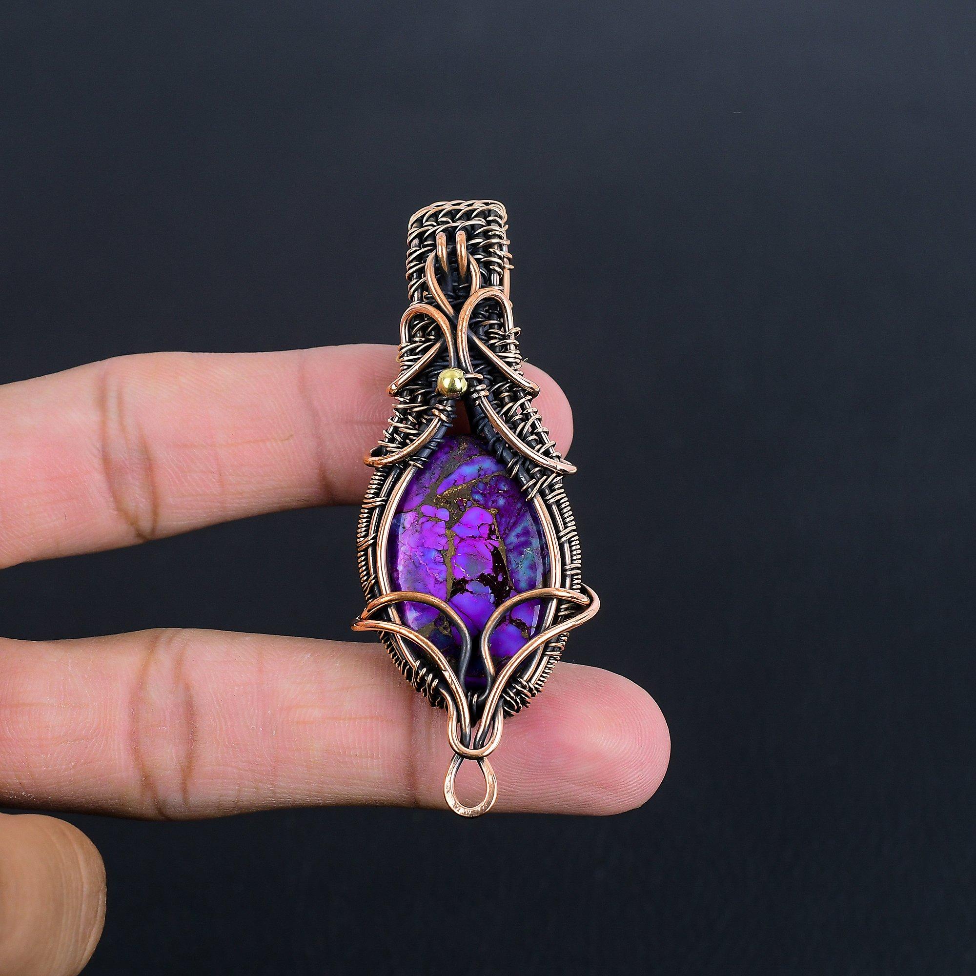

Purple Copper Turquoise Pendant, 999 Copper Wire Wrapped Jewelry, Gemstone Pendant, Gift For Her Handmade Dainty Jewelry