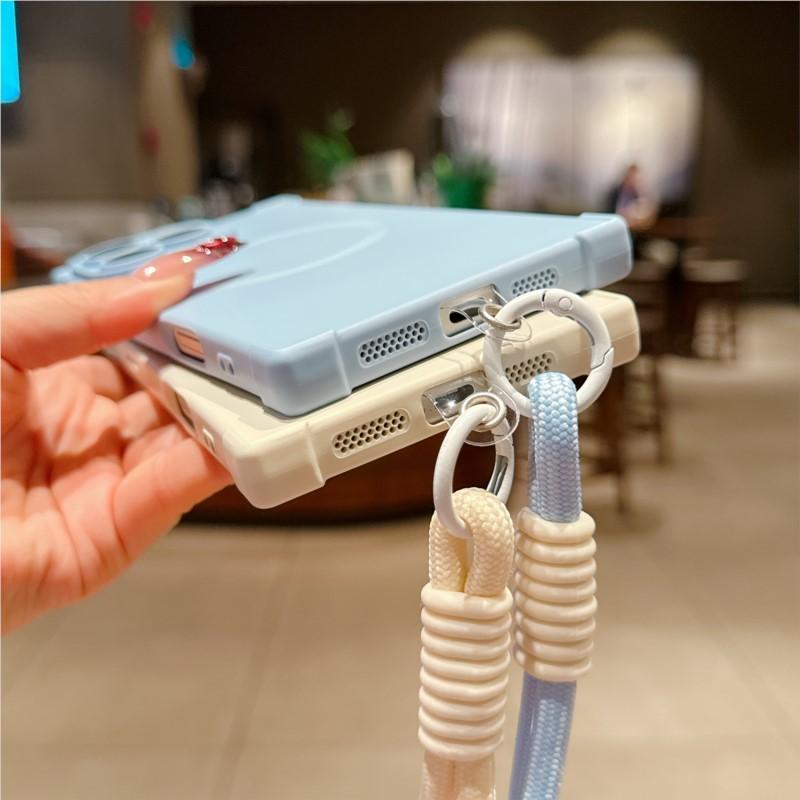 Matte Soft Silicone Square Shockproof Case for iPhone 16 15 14 Plus 13 Pro Max Magnetic Wireless Charge Lanyard Rope Strap Cover