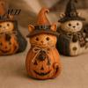 Rustic Pumpkin Figurine Sets 3Pcs Halloween Witch Cat Dog Statues, Resin Farmhouse Seasonal Home Soft Furnishings Ornaments for Autumn Thanksgiving,