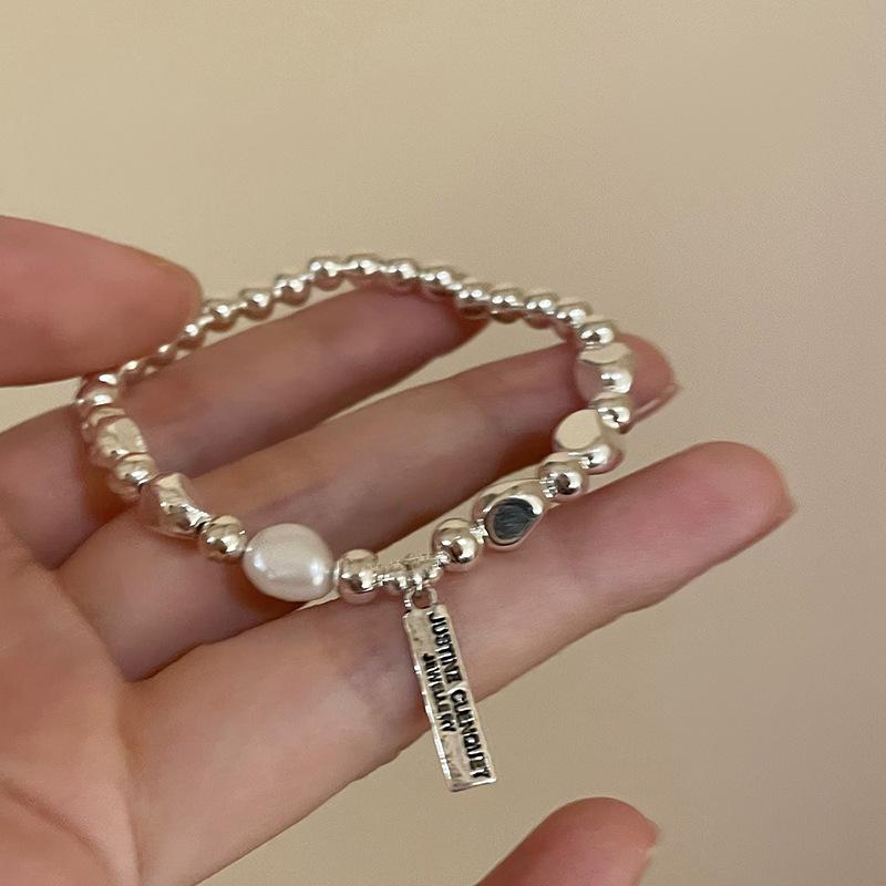 Brățară cu perle Meier - brățară de lux pentru femei, minimalistă și elegantă, în stilul „argint spart”