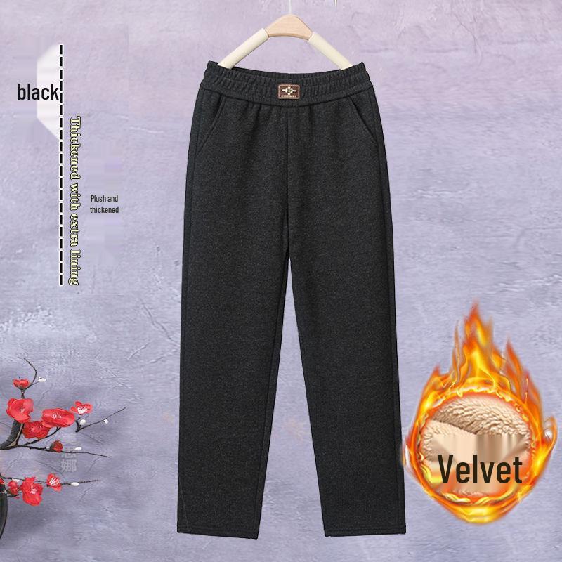 Fleece-Lined Winter Pants for Elderly Women - Elastic Waist, High-Waisted, Loose, Stretchy, Casual, Thick, Slimming Fit