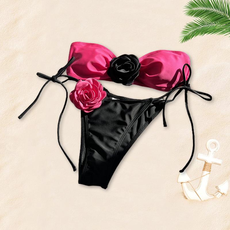

Женские комплекты бикини с цветочным принтом на берегу бассейна, праздничный сексуальный купальный костюм из двух предметов, однотонный