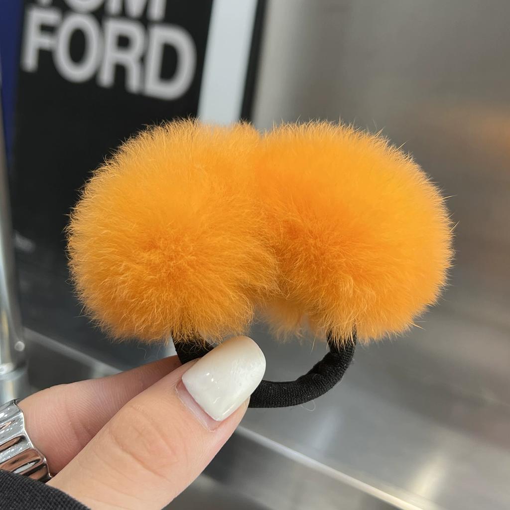Hairball Hair Band~ Real Rex Rabbit Hairball Ball Head Rope Cute, Simple and Versatile Hair Rope High Elastic Tie Head Rubber Band Female
