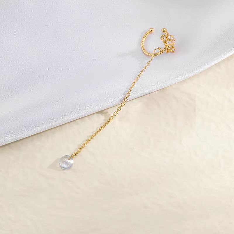 

Diamond-Encrusted Fringed Ear Clips For Women Without Ear Piercings, Mori Super Immortal High-End Earrings, Long Ear Hanging Ear Bone Clips