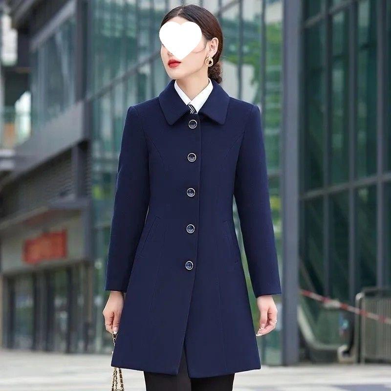 Women's Elegant Black Wool Coat - Autumn/Winter Professional & Casual Wear