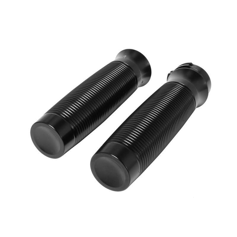 CNC Aluminum Retro Handlebar Grips Harley XL883 XL1200 Dyna X48 Softail Black Bronze Spiral Texture