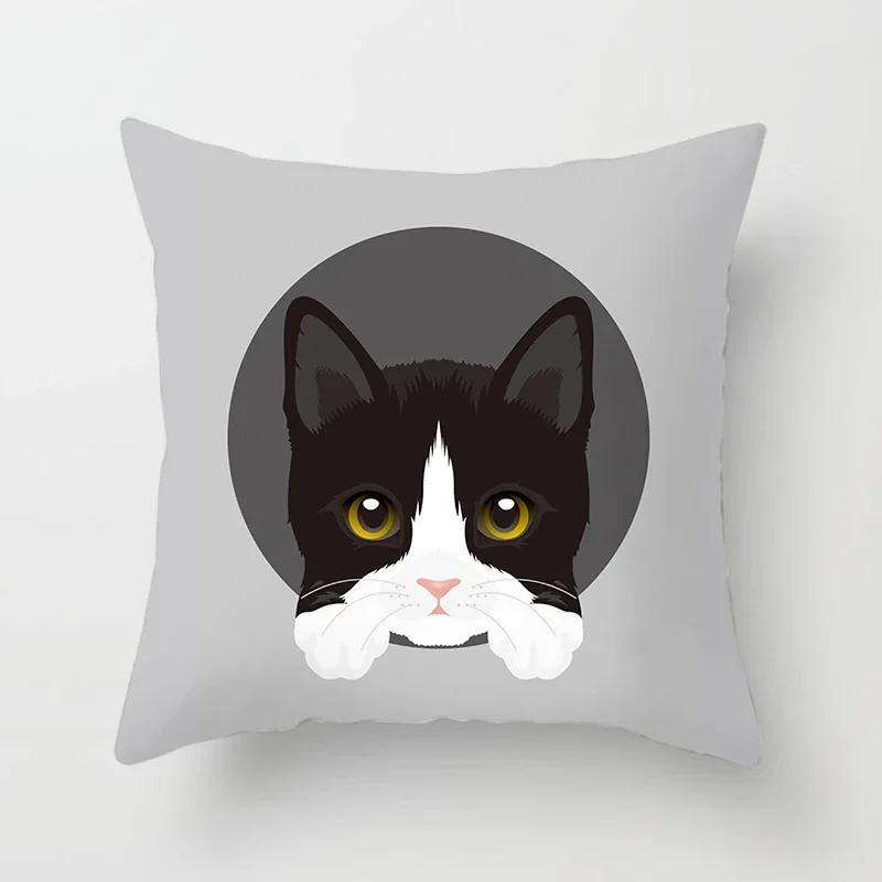 Cute Cat Round Head Home Decor Cushion Cover Naughty Cat Sofa Car Decoration 45X45Cm Pillowcase Square Polyester Pillowcase