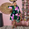Women's Collar Three Quarter Sleeve Loose Abstract Print Mini Shirt Dress Casual Street A Line Dress